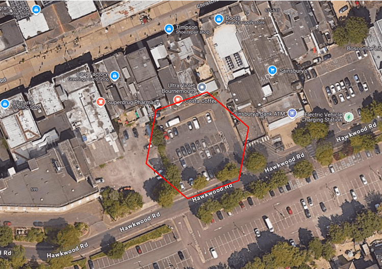 Site map and regeneration area for Hawkwood Road in Boscombe