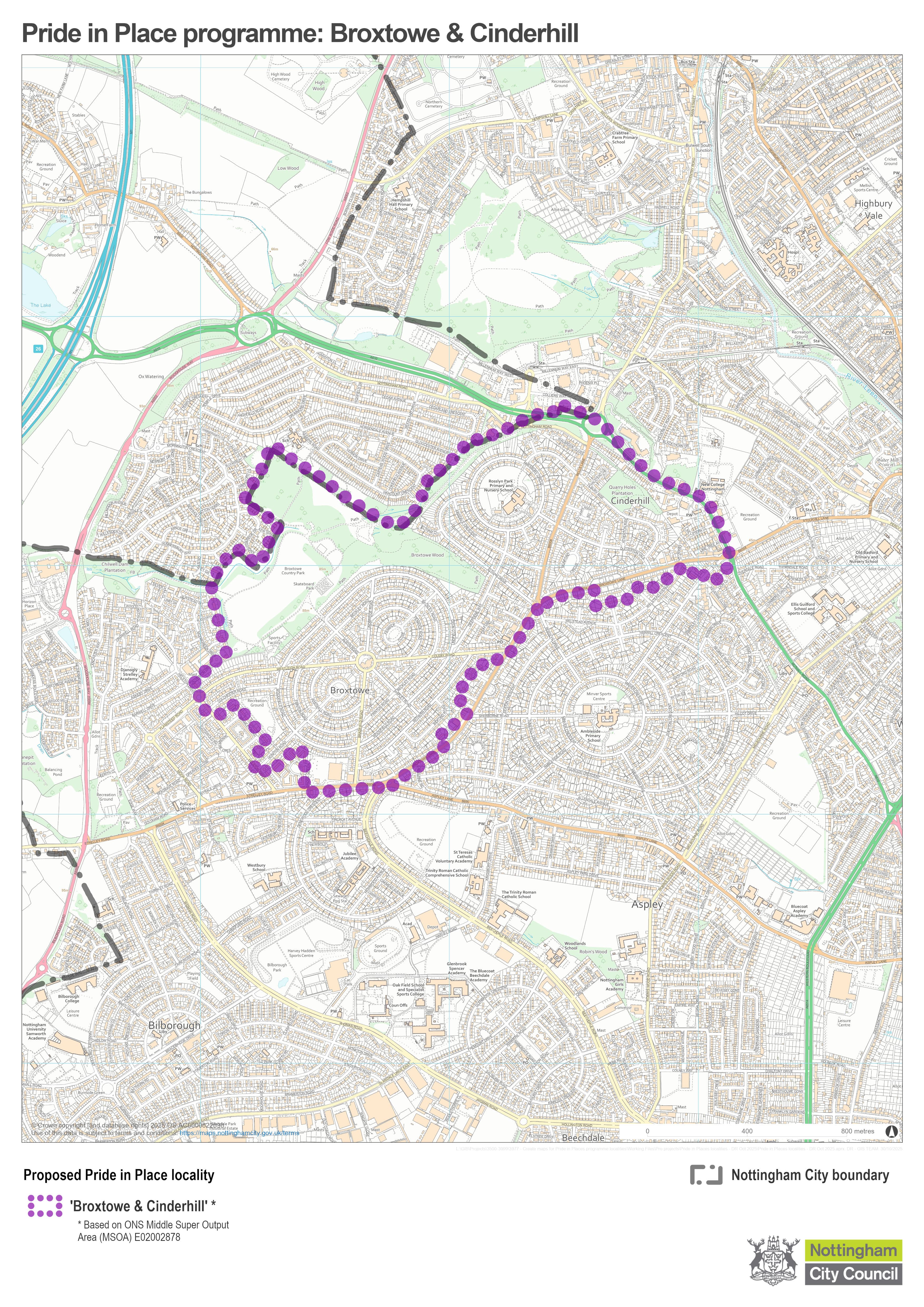 Map of proposed Pride in Place locality for Broxtowe and Cinderhill