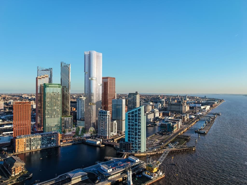 CGI rendering of the proposed Kings Liverpool development looking south over the waterfront