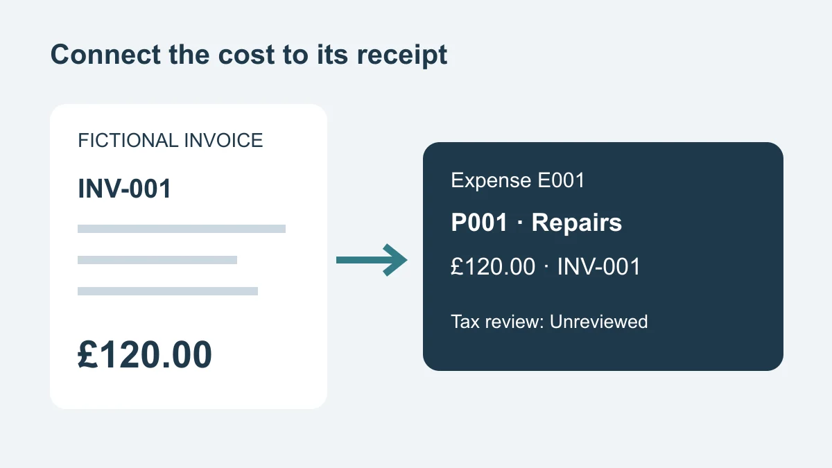 Receipt linked to a rental property expense record