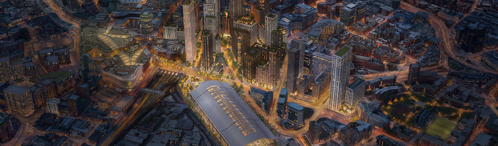 CGI aerial view of the proposed Birmingham Central Heart development