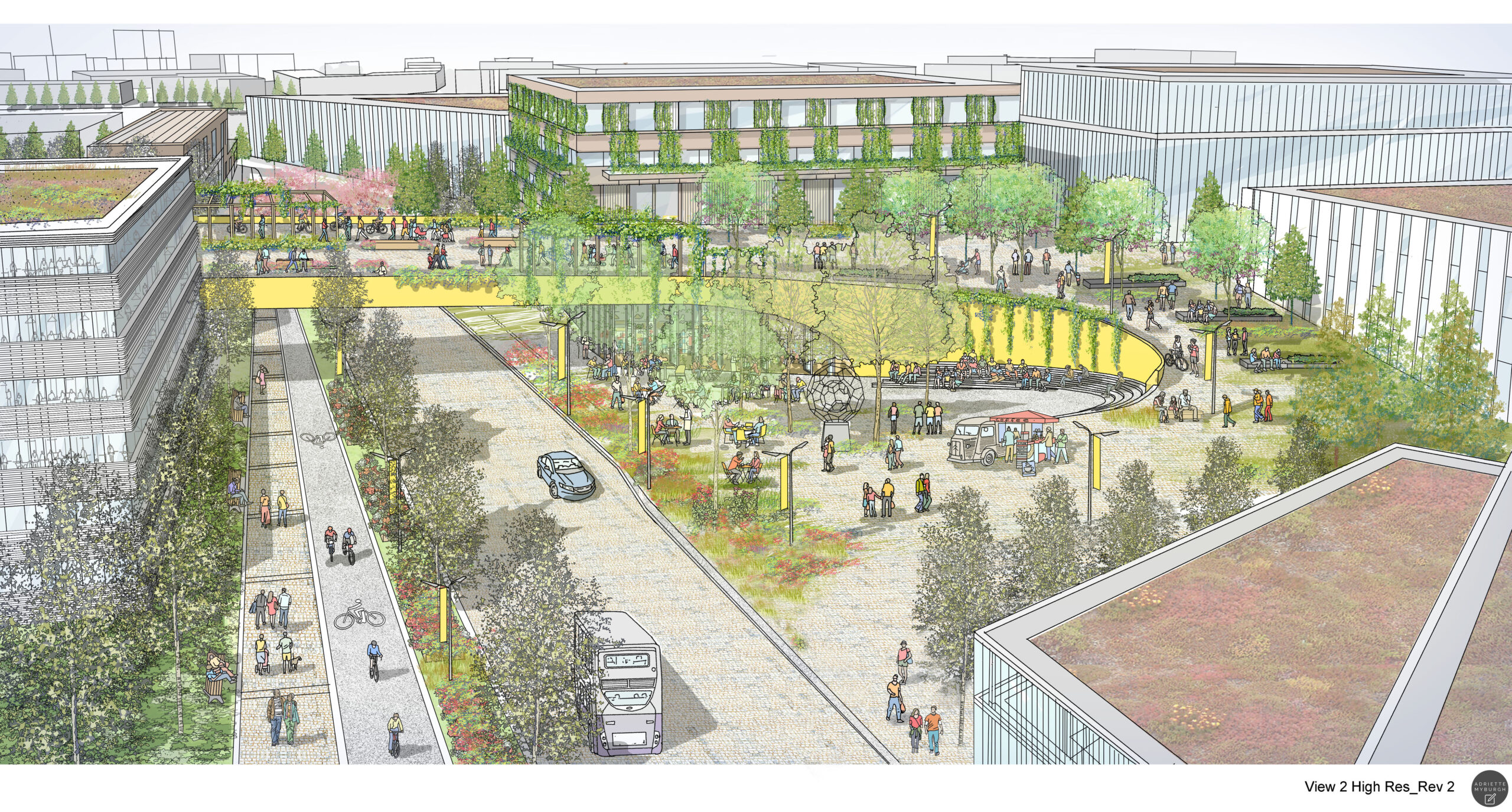 Illustrative aerial view of the Crescent Salford masterplan